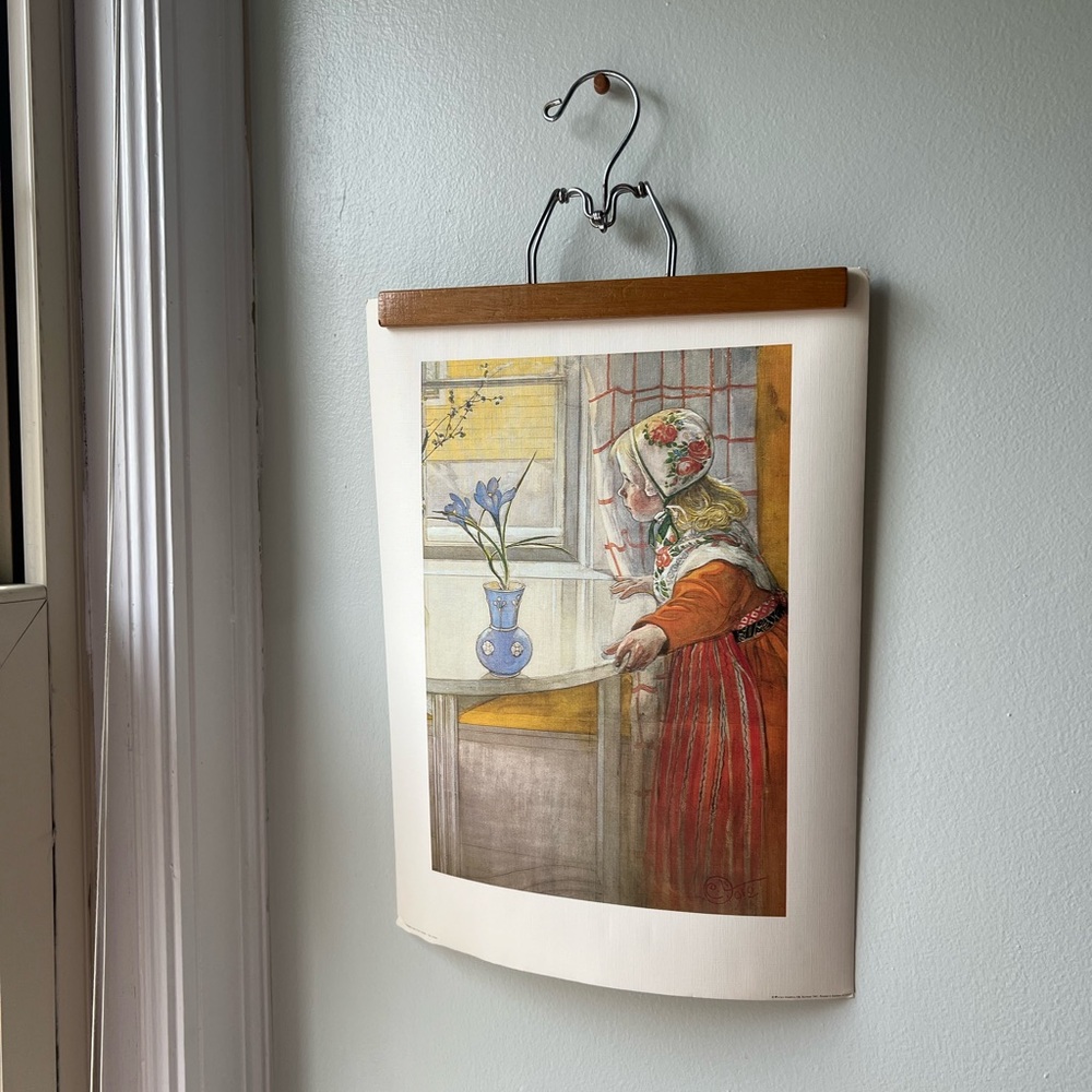 Vintage Art Print with Floral and Girl Illustration